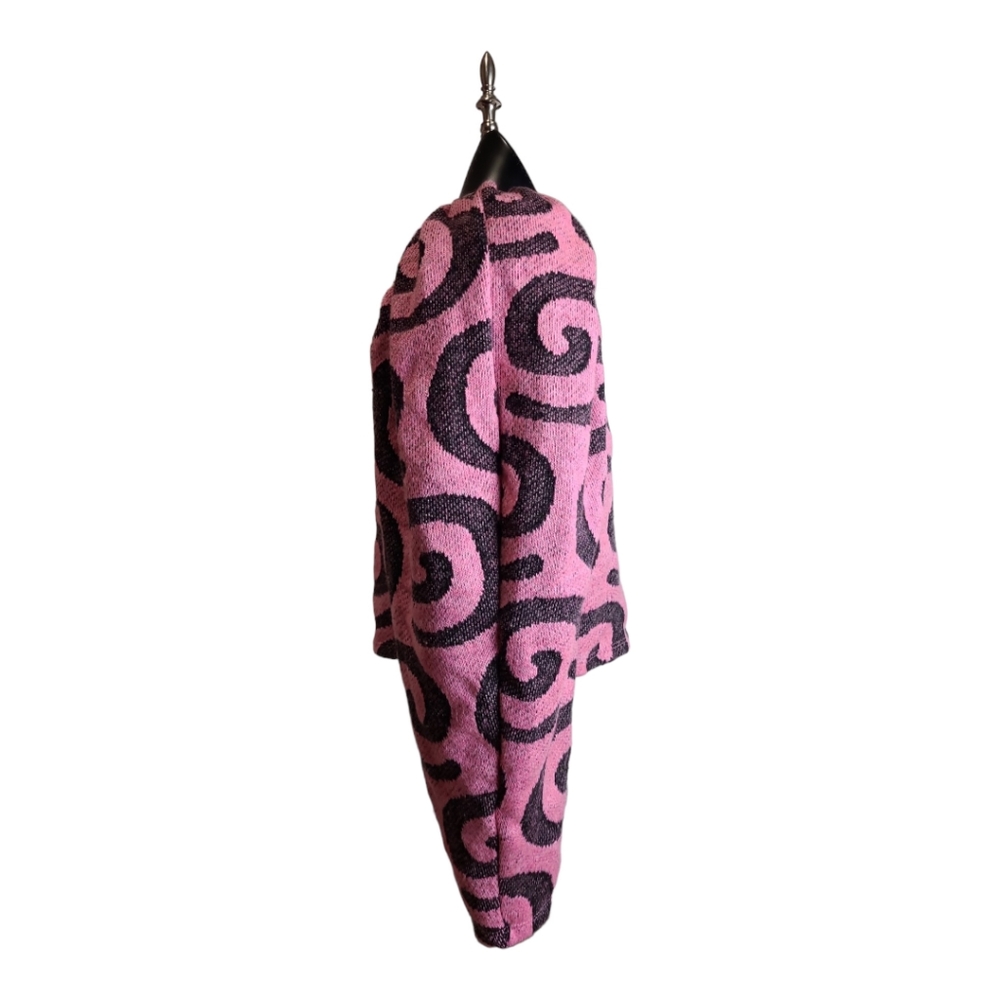 Zara Women's Jacquard Swirl Print Pullover Sweater Balloon Sleeves Pink Black S - Picture 6 of 10